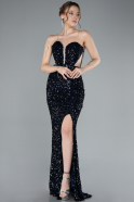Abendkleid im Meerjungfrau-Stil Lang Schuppig Marineblau ABU4790