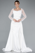 Weiß Abendkleid İm Meerjungfrau-Stil Satin Lang ABU4332