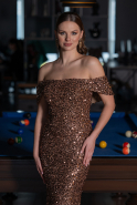 Abendkleid im Meerjungfrau-Stil Lang Schuppig Kupfer ABU4778