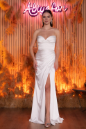 Weiß Abschlusskleid Satin Lang ABU4663