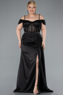 Kleider in Großen Größen Lang Satin Schwarz ABU4803