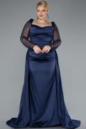 Kleider in Großen Größen Lang Satin Marineblau ABU4670