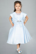 Abendkleid für Kinder Vorne Kurz-Hinten Lang Eisblau ABO113