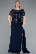 Abendkleid in Übergröße Lang Chiffon Marineblau ABU4806