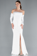Weiß Abendkleid İm Meerjungfrau-Stil Lang ABU4637