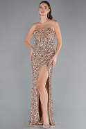 Abendkleid Lang Schuppig Gold ABU4842