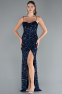 Azurblau Abendkleid Schuppig Lang ABU4842