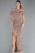Abendkleid Lang Schuppig Gold ABU4843