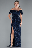 Abendkleid Lang Schuppig Marineblau ABU4843