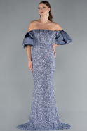 Grau-Indigo Abendkleid İm Meerjungfrau-Stil Lang ABU4308