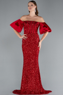 Rot Abendkleid İm Meerjungfrau-Stil Lang ABU4308