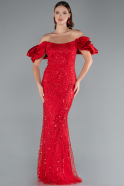 Rot Abendkleid İm Meerjungfrau-Stil Lang ABU4509