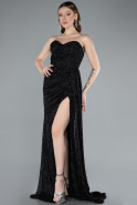 Abendkleid Lang Perlenbesetzt Schwarz ABU4871