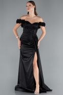 Abendkleid Lang Satin Schwarz ABU4895