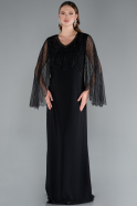 Schwarz-Schwarz Abendkleid İn Übergröße Chiffon Lang ABU4632