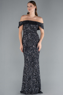 Anthrazit Abendkleid İm Meerjungfrau-Stil Schuppig Lang ABU4778