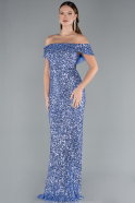 Indigo Abendkleid İm Meerjungfrau-Stil Schuppig Lang ABU4778