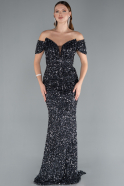 Abendkleid im Meerjungfrau-Stil Lang Schuppig Anthrazit ABU4906