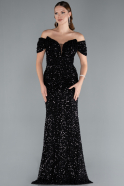 Abendkleid im Meerjungfrau-Stil Lang Schuppig Schwarz ABU4906