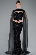 Abendkleid Lang Schuppig Schwarz ABU4910