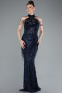 Abendkleid Lang Perlenbesetzt Marineblau ABU4912