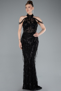Abendkleid Lang Perlenbesetzt Schwarz ABU4912