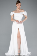 Weiß Abschlusskleid Satin Lang ABU4508