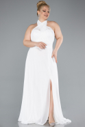 Kleider in Großen Größen Lang Chiffon Weiß ABU4951