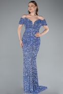 Indigo Abendkleid İm Meerjungfrau-Stil Schuppig Lang ABU4906