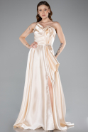 Beige Abendkleid Satin Lang ABU4561