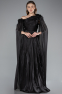 Schwarz Abendkleid Chiffon Lang ABU4809