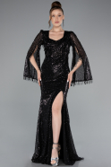 Abendkleid Lang Perlenbesetzt Schwarz ABU5002