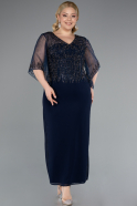 Abendgarderobe in Großen Größen Midi Chiffon Marineblau ABK2333