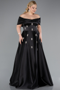 Abendkleid in Übergröße Lang Satin Schwarz ABU4998
