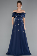 Abendkleid Lang Satin Marineblau ABU5015