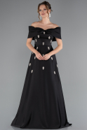 Abendkleid Lang Satin Schwarz ABU5015