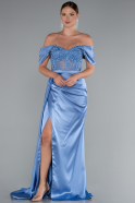 Indigo Abendkleid Satin Lang ABU6140