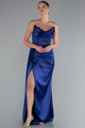 Marineblau Abendkleid Satin Lang ABU6141