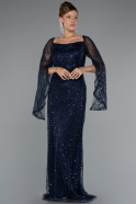 Abendkleid Lang Perlenbesetzt Marineblau ABU5066