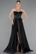 Standesamtkleid Lang Satin Schwarz ABU5064