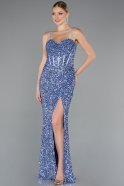 Indigo Abendkleid Schuppig Lang ABU4842
