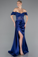 Marineblau Abendkleid Satin Lang ABU6140