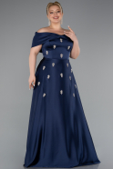 Kleider in Großen Größen Lang Satin Marineblau ABU5072
