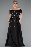 Kleider in Großen Größen Lang Satin Schwarz ABU5072