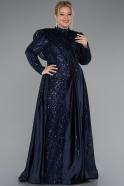 Hijab-Kleid İn Übergröße Lang Perlenbesetzt Marineblau ABU5083