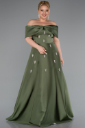 Khaki Abendkleid İn Übergröße Satin Lang ABU4998