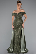 Abendkleid Lang Perlenbesetzt Khaki ABU5099