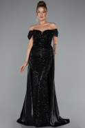 Abendkleid Lang Perlenbesetzt Schwarz ABU5099