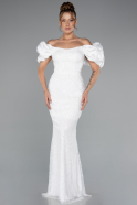 Weiß Abendkleid İm Meerjungfrau-Stil Lang ABU4509