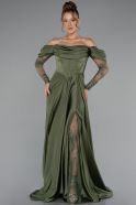 Khaki Standesamtkleid Satin Lang ABU5054